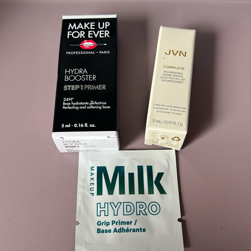 Mixed Lot - Make Up Forever Primer, JVN Nourishing Shine Drops, Milk Hydro Prime